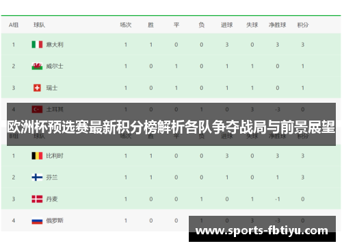 欧洲杯预选赛最新积分榜解析各队争夺战局与前景展望