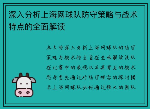 深入分析上海网球队防守策略与战术特点的全面解读
